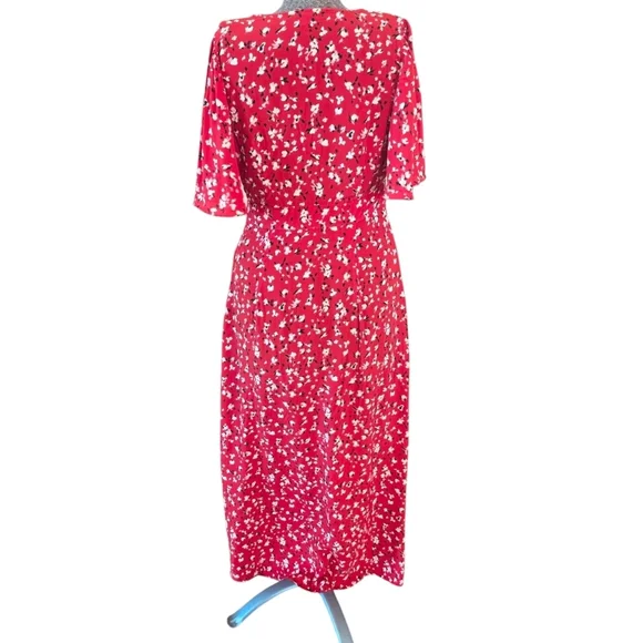 A New Day Red Floral V-Neck Flutter Sleeve Midi Dress Size 4 NWOT - Picture 2 of 9